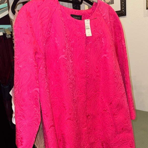 NWOT Navy Blue Jacquard Paisley Crop Sleeve Long Coat Midi - Picture 8 of 12